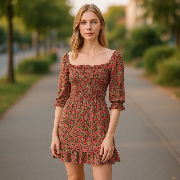 Dress Forum Colorful Floral Smocked Puff Sleeve Mini Dress - Picture 1 of 6